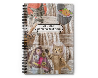 Cats Collage Spiral Notebook | Personalized Journal, Whimsical Kitten Art, Sewing Notions, 6"x8"