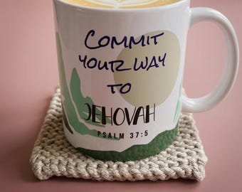 Encouraging Scripture Mug | JW Ceramic Coffee Cup, Psalm 37:5