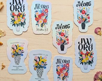 JW.ORG Floral scriptures Stickers, holographic Vinyl Decals (Set of 8)