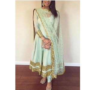Indian Designer Anarkali Salwar Kameez Suit mint green ethnic party wear custom stitched made to measure dress for women girls