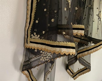 Indian Dupatta | Black net dupatta for women | Beaded trim border dupattas veil | Designer Indian dupattas