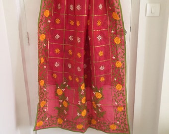 Dupatta india Fulkari chanderi con bordado de hilo y aspecto floral para mujer