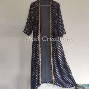 Duster Coat Dark Navy blue with Gold print jacket. Indian poncho style. Indian dress overcoat