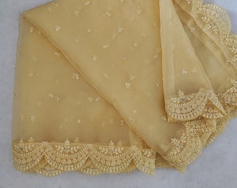 Yellow dupatta in organza fabric. Indian dupatta for women salwar kameez or lehenga dupatta chunni