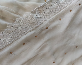 Women's off white Scarf / Stole / Dupatta - Unique Embroidered thread work dupatta
