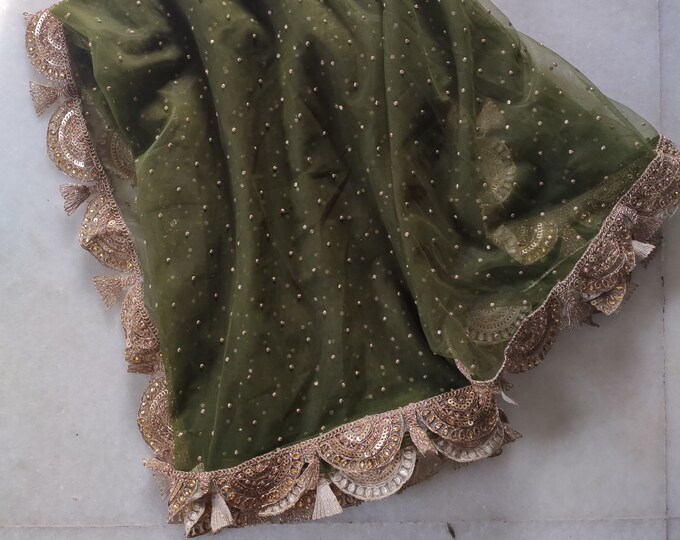 Olive Green Lacey Dupatta