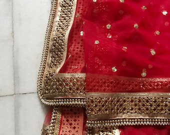 Bridal red indian double border dupatta.