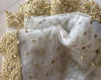 White Indian Wedding Dupatta long net embroidered scarf Punjabi dress dupattas with zari embroidery for festival chunni lehenga stole