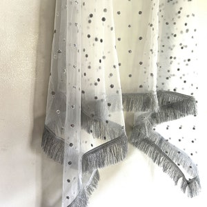 White silver Indian Dupatta party wear | Long net embroidered scarf | Punjabi dress dupattas with sequin embroidery for lehenga | Dupatta