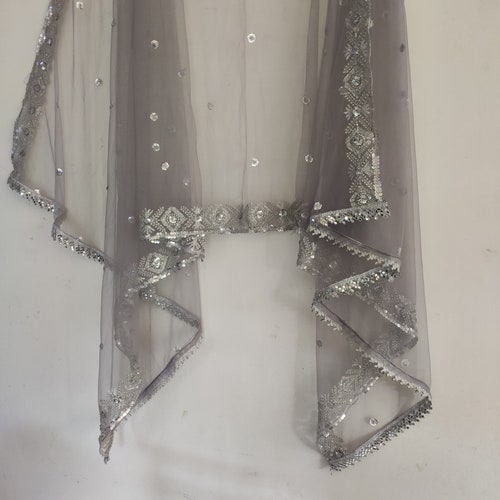 Indian Dupatta Net With Beaded Border for Women Etsy
