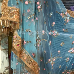 Blue net dupatta