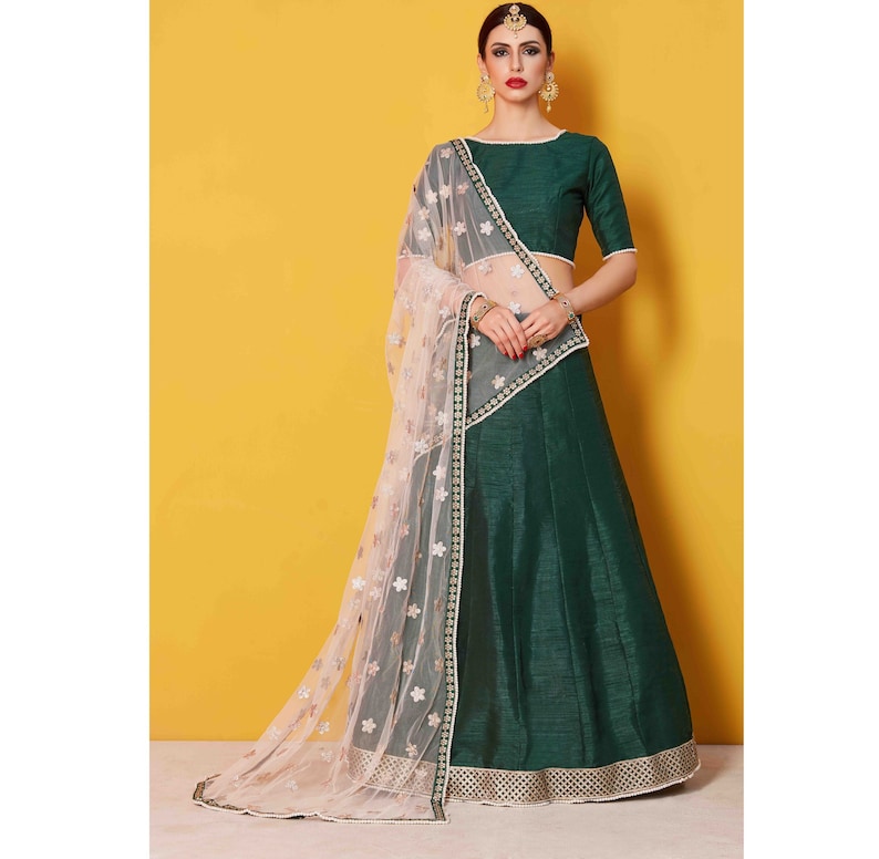 Bottle Green Lehenga choli dupatta, Indian lehenga for bridesmaid wedding party designer wear made to fit image 1