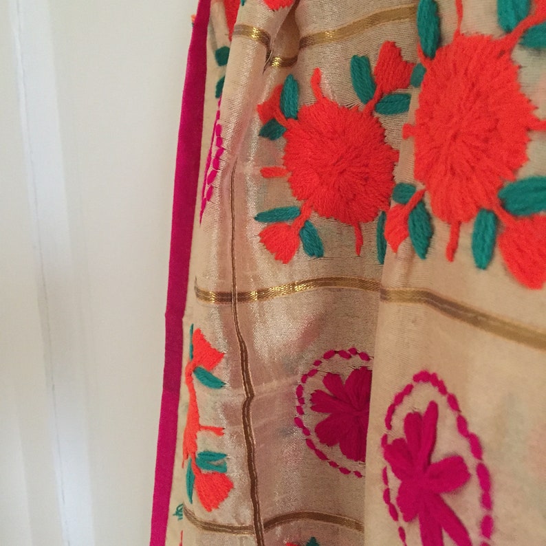 Phulkari dupatta. chanderi dupatta. Thread embroidered | Etsy