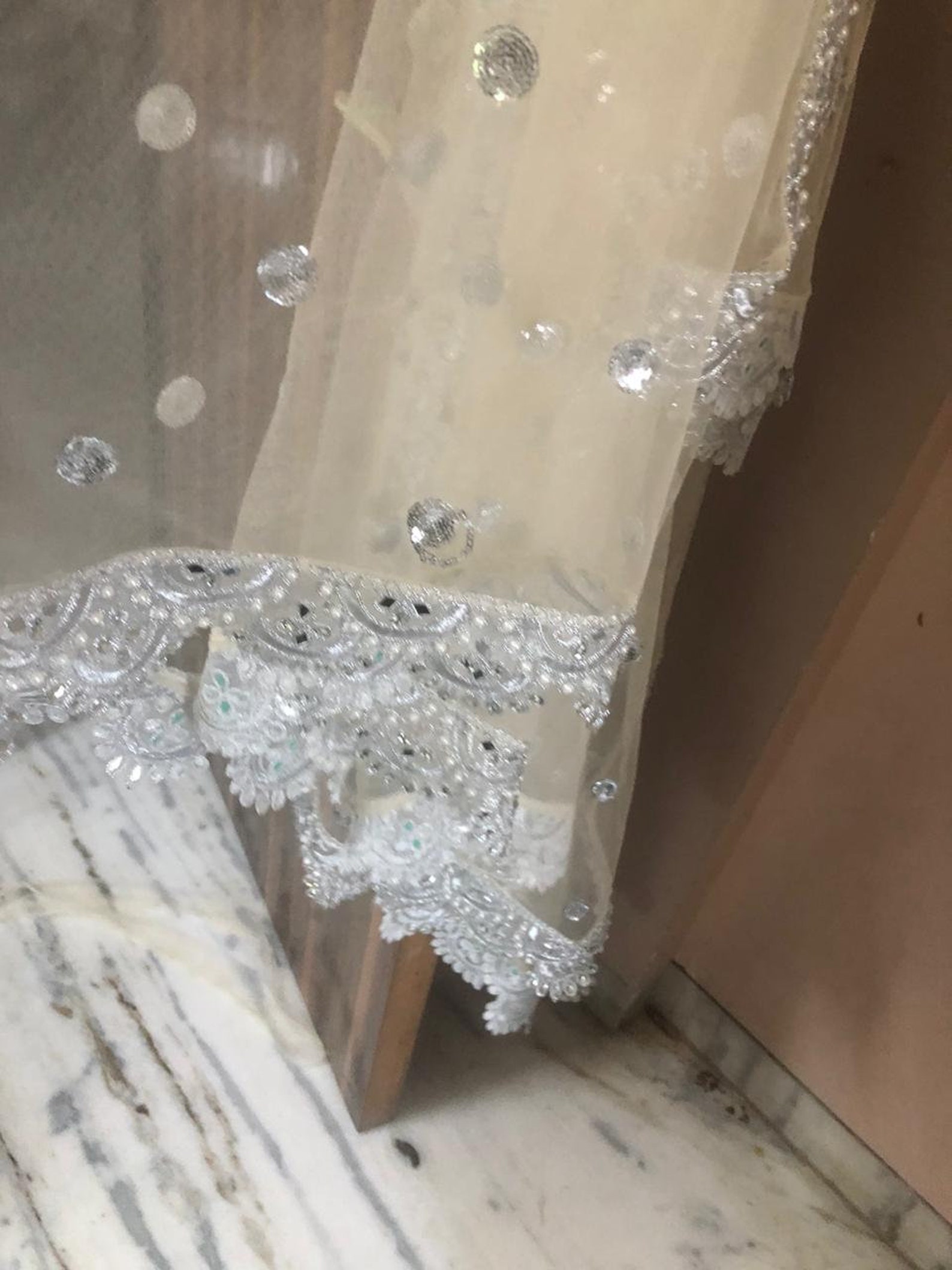 Beige Silver Dupatta With Scallop Border Indian Net Dupatta Etsy