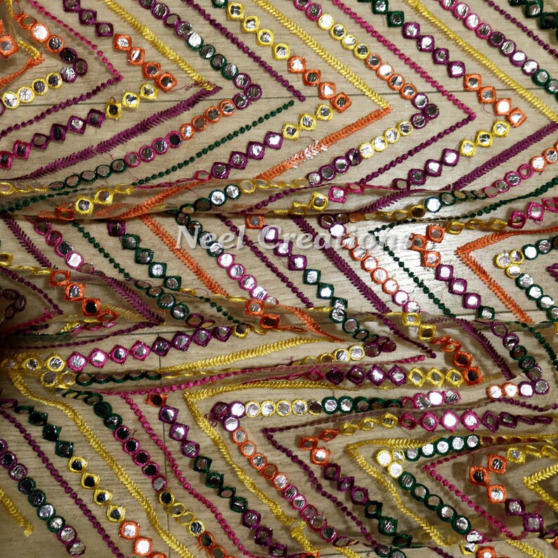 DIY Multi Color Net Embroidered Fabric Foil Mirror Work on Etsy