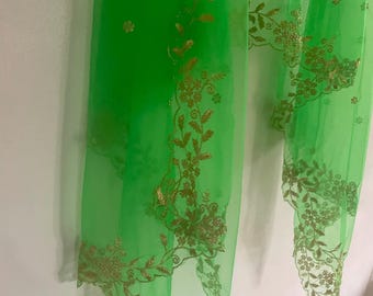 Green Net dupatta with golden beaded border | Indian dupatta