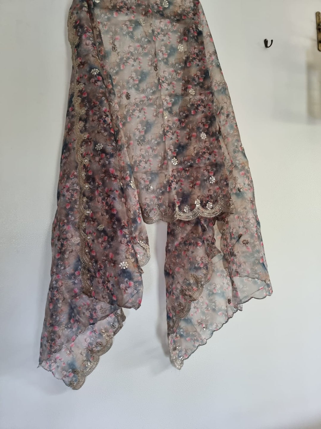 Mustard Floral Print Organza Dupatta main image 1