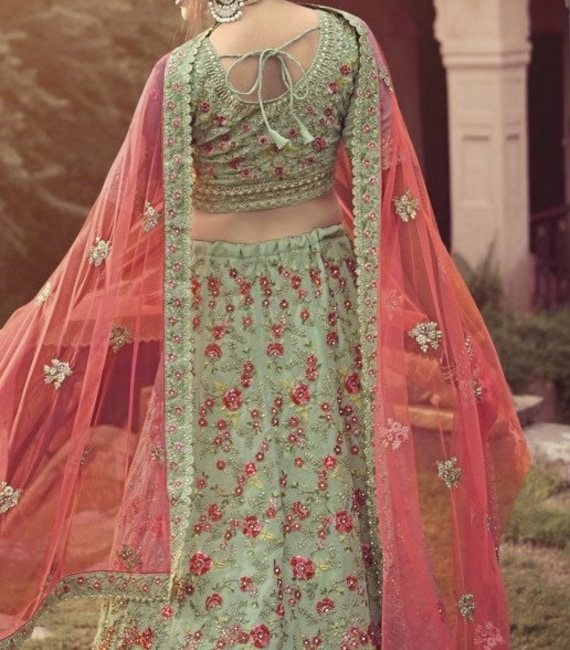 Clothing Womens Clothing Sage green  Indian Designer Lehenga Choli Dupatta for Women Traditional Ethnic lengha blouse 