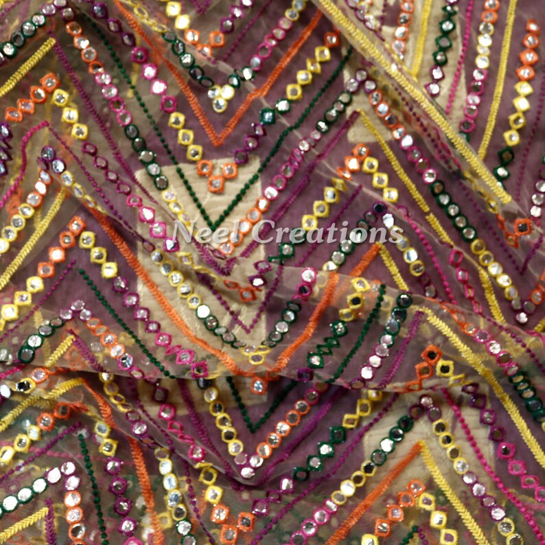 DIY Multi Color Net Embroidered Fabric Foil Mirror Work on Etsy