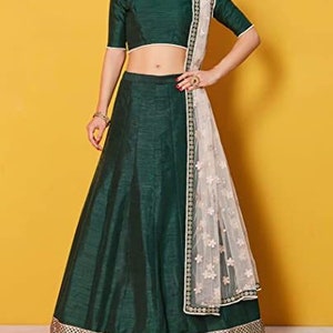 Bottle Green Lehenga choli dupatta, Indian lehenga for bridesmaid wedding party designer wear made to fit image 3