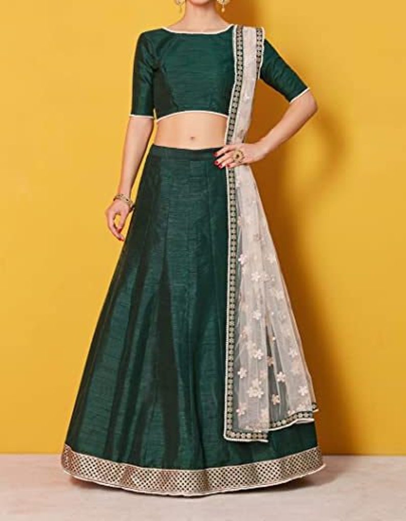 Bottle Green Lehenga choli dupatta, Indian lehenga for bridesmaid wedding party designer wear made to fit image 3