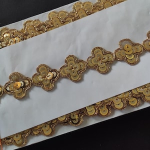 Gold Embroidered trim, saree border Trims, Indian Trim, Gold sequin apparel trim