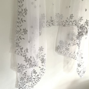 White net dupatta with silver embroidery. Designer Indian dupattas for women
