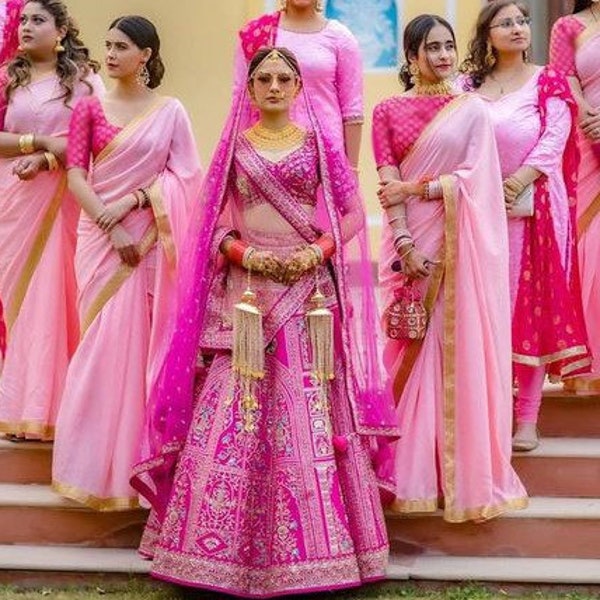 Pink theme Bulk Indian Bridesmaids sari for women for Indian Functions bridesmaid sarees wedding dress flower girls