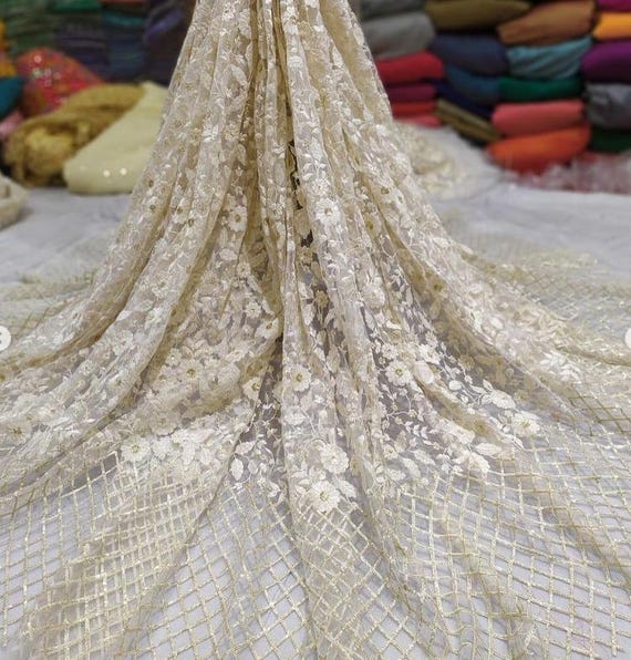 Dyeable Fancy Net Fabric for Dress. Designer Embroidered Fabric With  Sequins and Thread Work - Etsy