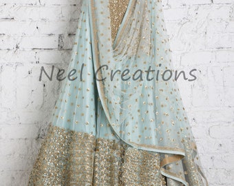 Sky blue Ice Indian Lehenga blouse dupatta for women. Designer lenga choli dhupatta party wear wedding guest Indian desi attire