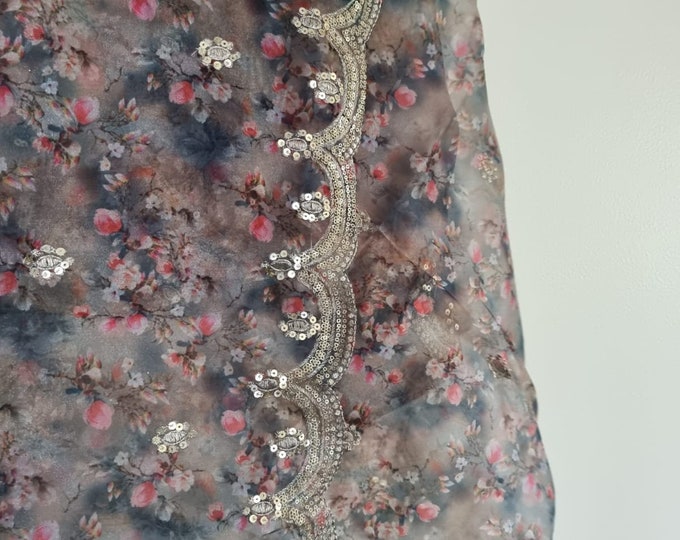 Peach Printed Organza Dupatta main image 0
