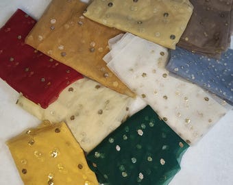 Sequin Tulle Fabric Remnants colorful – 8 Pcs Craft Bundle (10-15 inch )