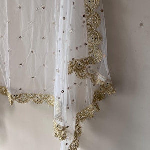White Indian Wedding Dupatta long net embroidered scarf Punjabi dress dupattas with zari embroidery for festival chunni lehenga stole
