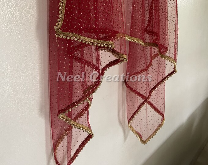 Vibrant Scarlet Red Dupatta with Diagonal Self-Stripe Texture