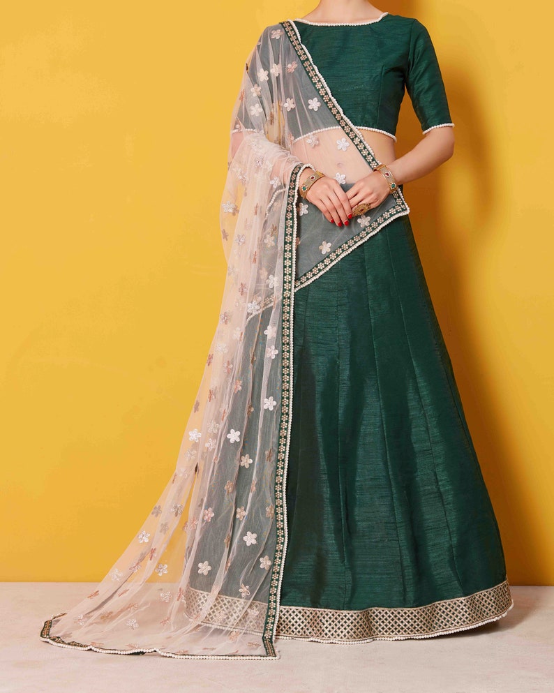 Bottle Green Lehenga choli dupatta, Indian lehenga for bridesmaid wedding party designer wear made to fit image 4