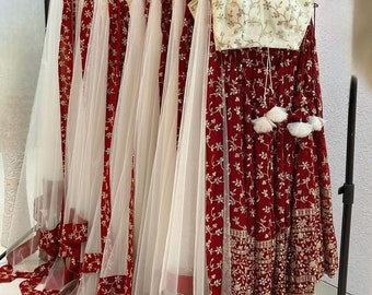 Bridesmaid dress | Burgundy skirt cream blouse and dupatta customized clothing for women