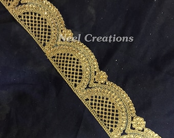 Golden kundan Sewing lace trim by yard | Indian Saree border decorative ribbon fabric trimming by yard
