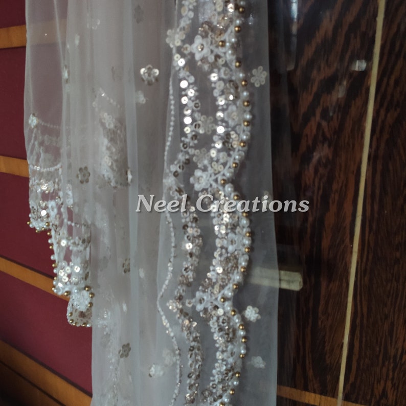 white Bridal Indian Wedding Dupatta long net embroidered scarf Punjabi dress dupattas embroidery for festival chunni lehenga stole