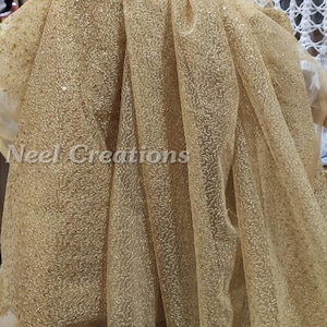 Golden net fabric. Designer tulle fabric for dress, Journal fabric
