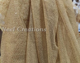 Sequin Embroidered Golden Tulle Fabric, Dressmaking, Crafts