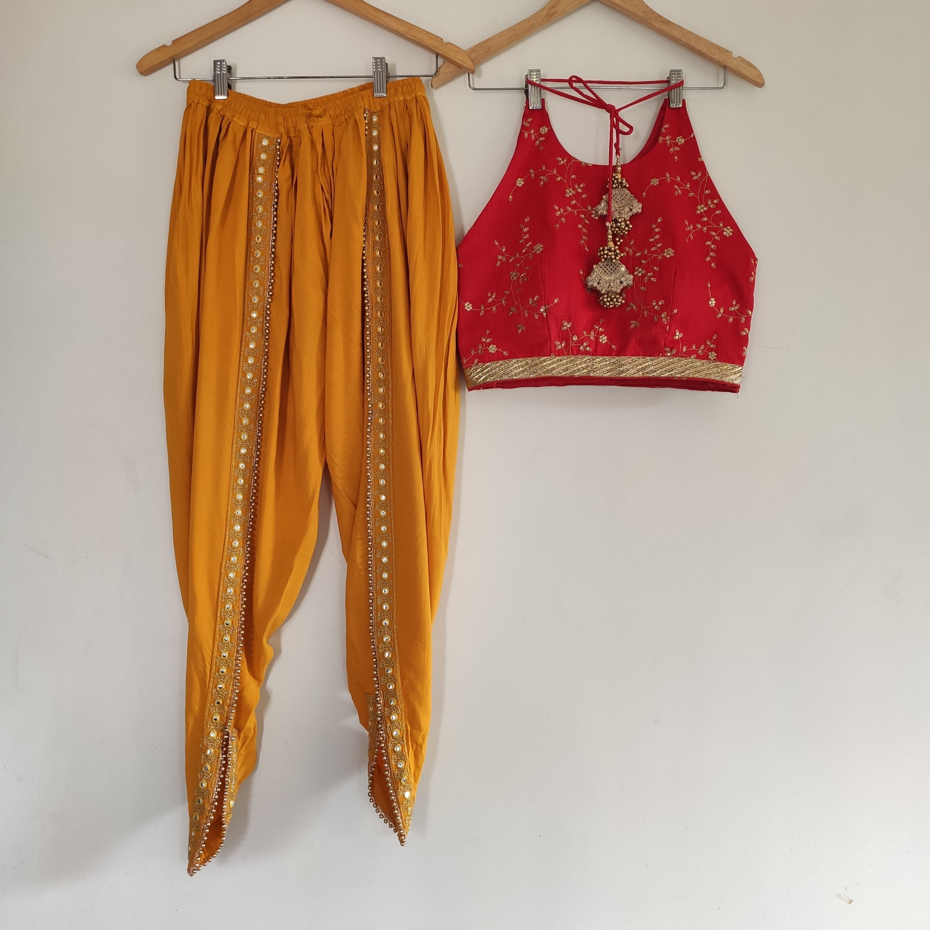 Crop Top With Dhoti Pants And Long Shrug Set - VitansEthnics | Indian crop  tops, Western dress for women, Indo western dresses for women