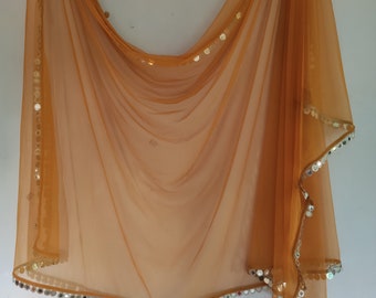 Net dupatta with mirror like border. Long Indian dress lehenga dupatta. Saree dupatta for women