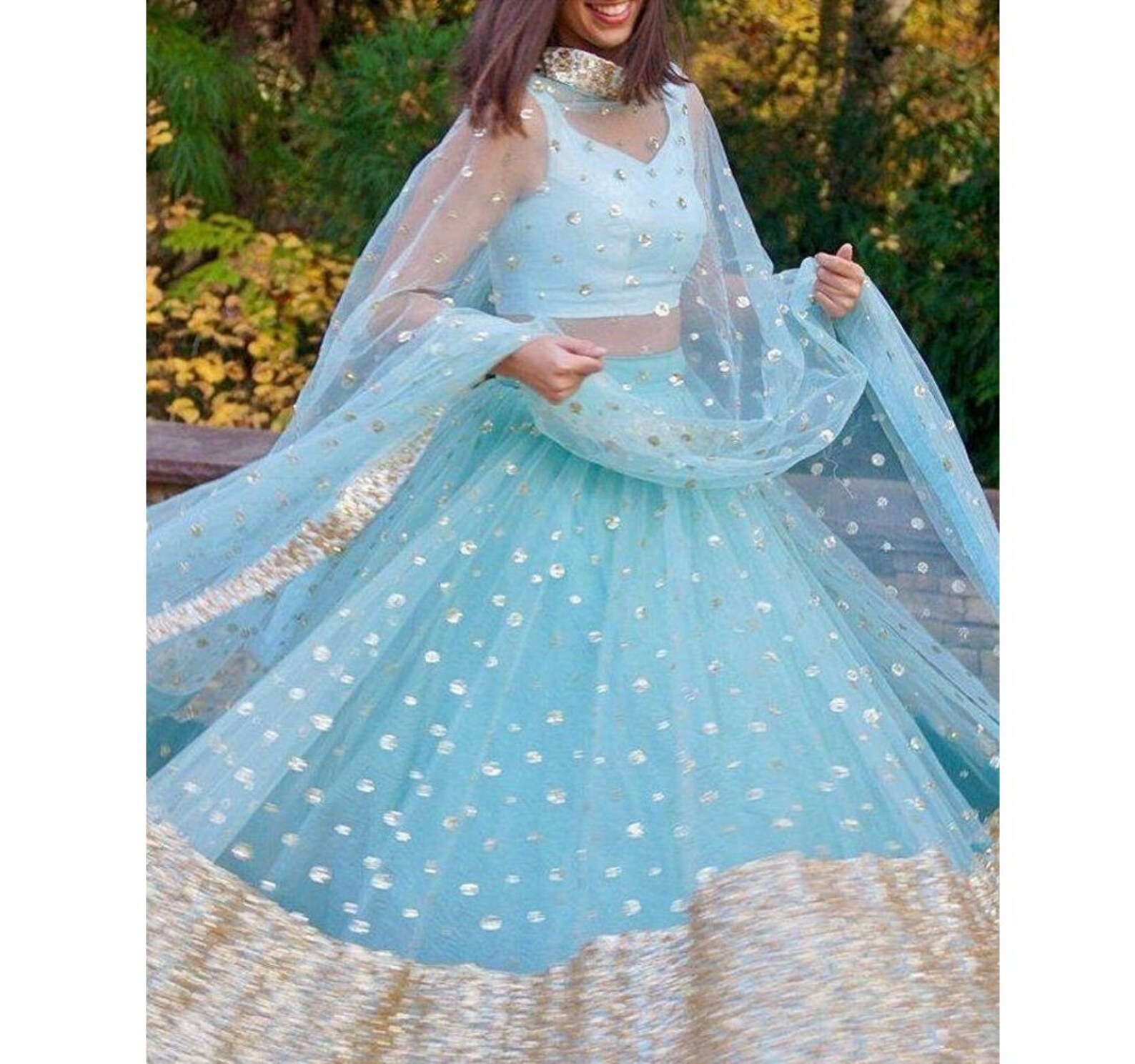 Powder blue Lehenga choli Dupatta Indian Designer Lengha Etsy
