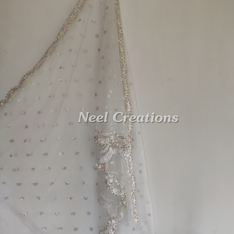white Bridal Indian Wedding Dupatta long net embroidered scarf Punjabi dress dupattas embroidery for festival chunni lehenga stole