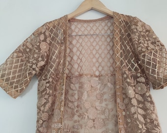 Gold net jacket. Duster Coat net jacket. Indian poncho style. Indian dress