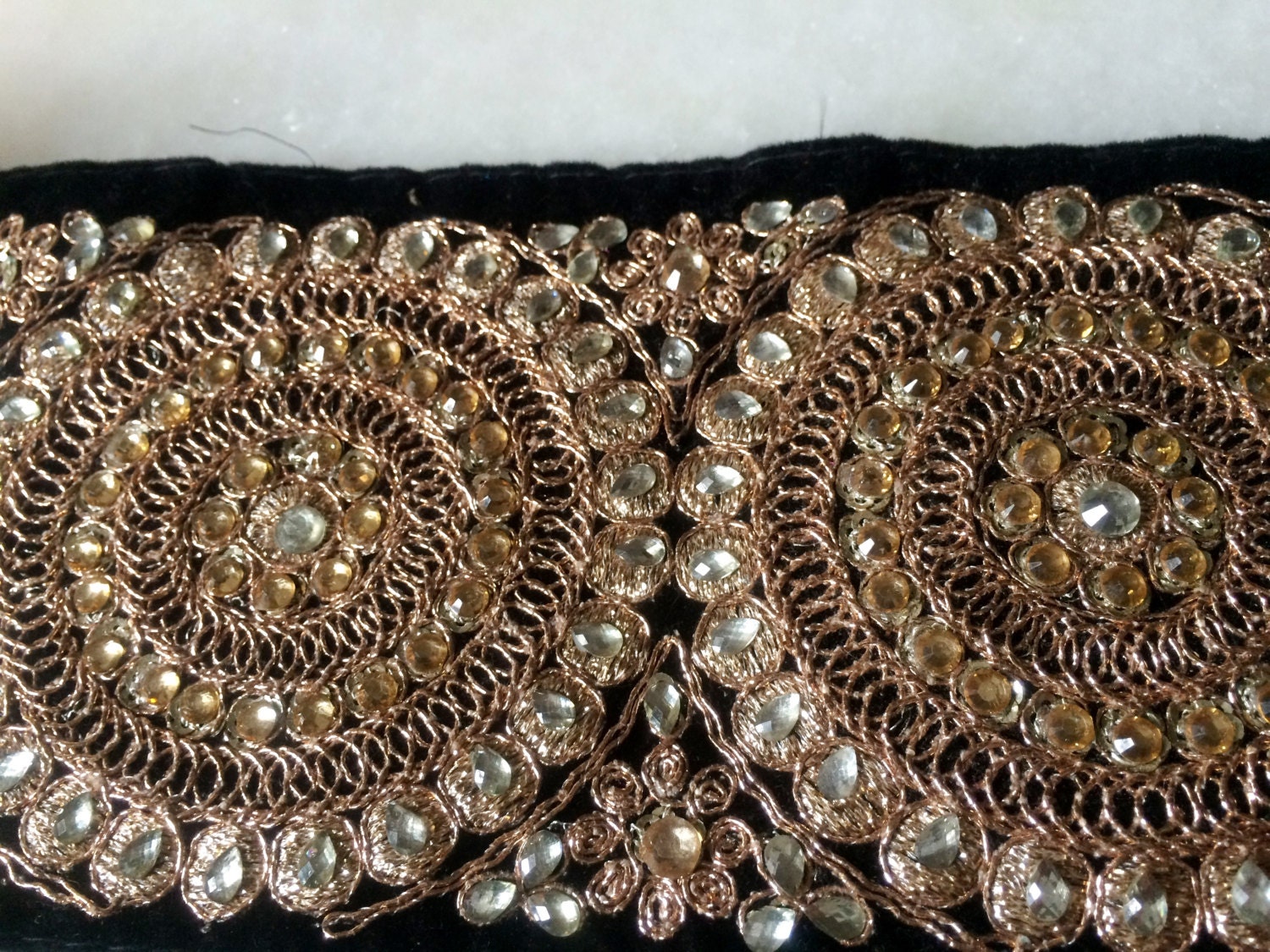 Black and Gold trim Indian saree border, Kundan zari border lace, Gold lace trim, bollywood embroidered trim