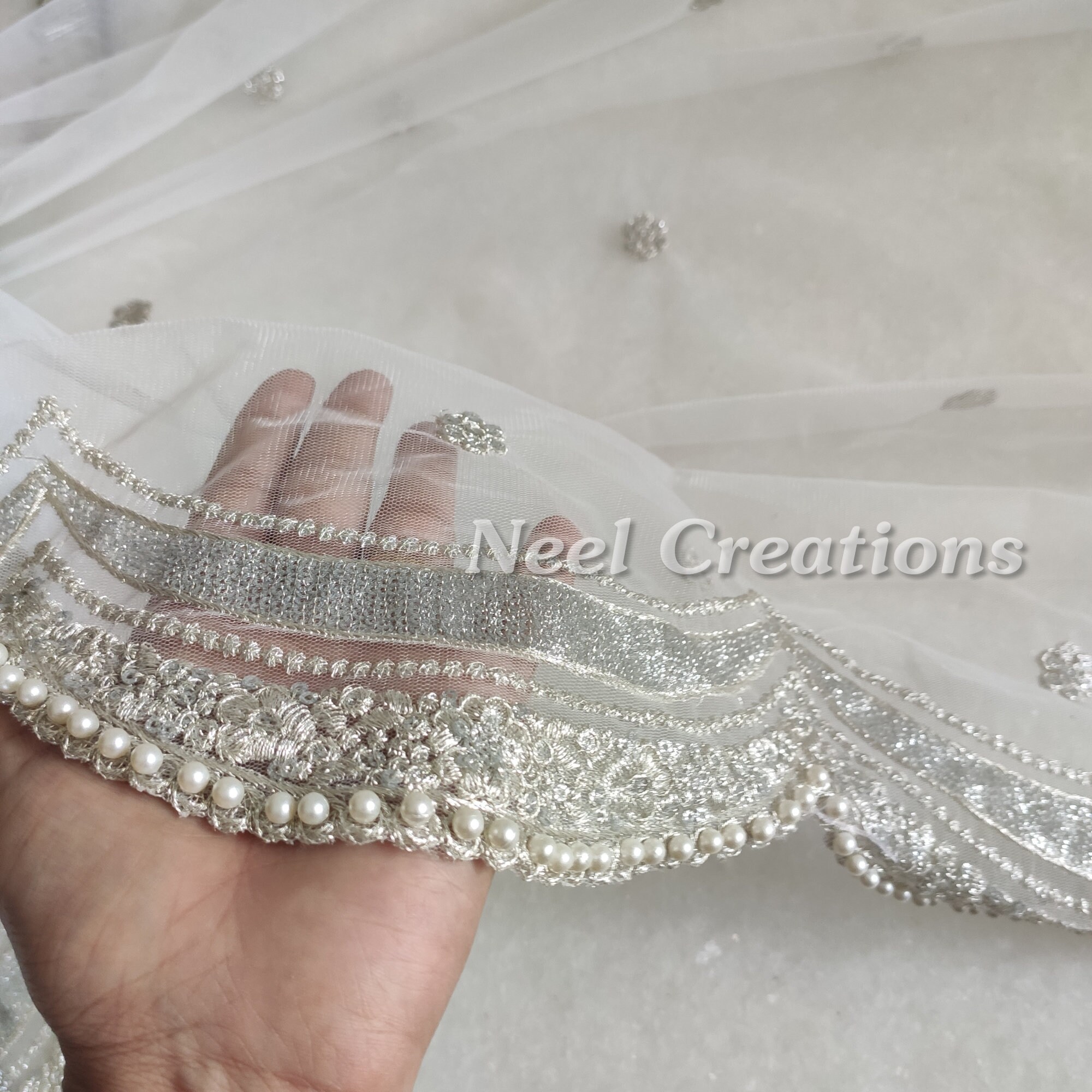Silver white Bridal Indian Wedding Dupatta long net Etsy