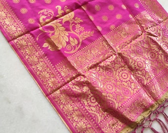 Dupatta india Banarasi Dhupatta india. Dupattas de vestido rosa para mujer. Chunni pavo real. Tela decorativa para el hogar.
