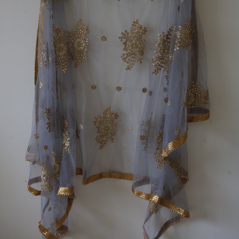 Grey Indian dupatta for women. Designer Dupatta. Wedding veil Etsy