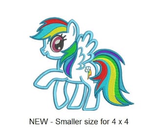 Rainbow Pony Applique & Part Fill Embroidery Design - New Smaller Size for 4 x 4 Hoop - INSTANT DOWNLOAD
